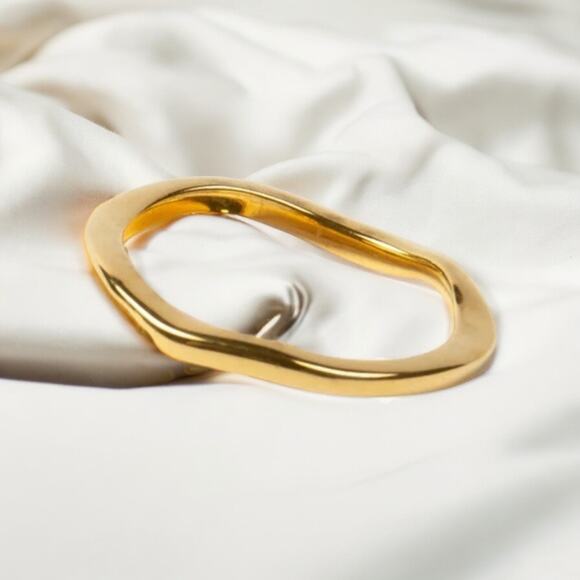 None Jewelry - NEW 18K yellow gold pl waves asymmetrical thin band stacking ring jewelry B29A